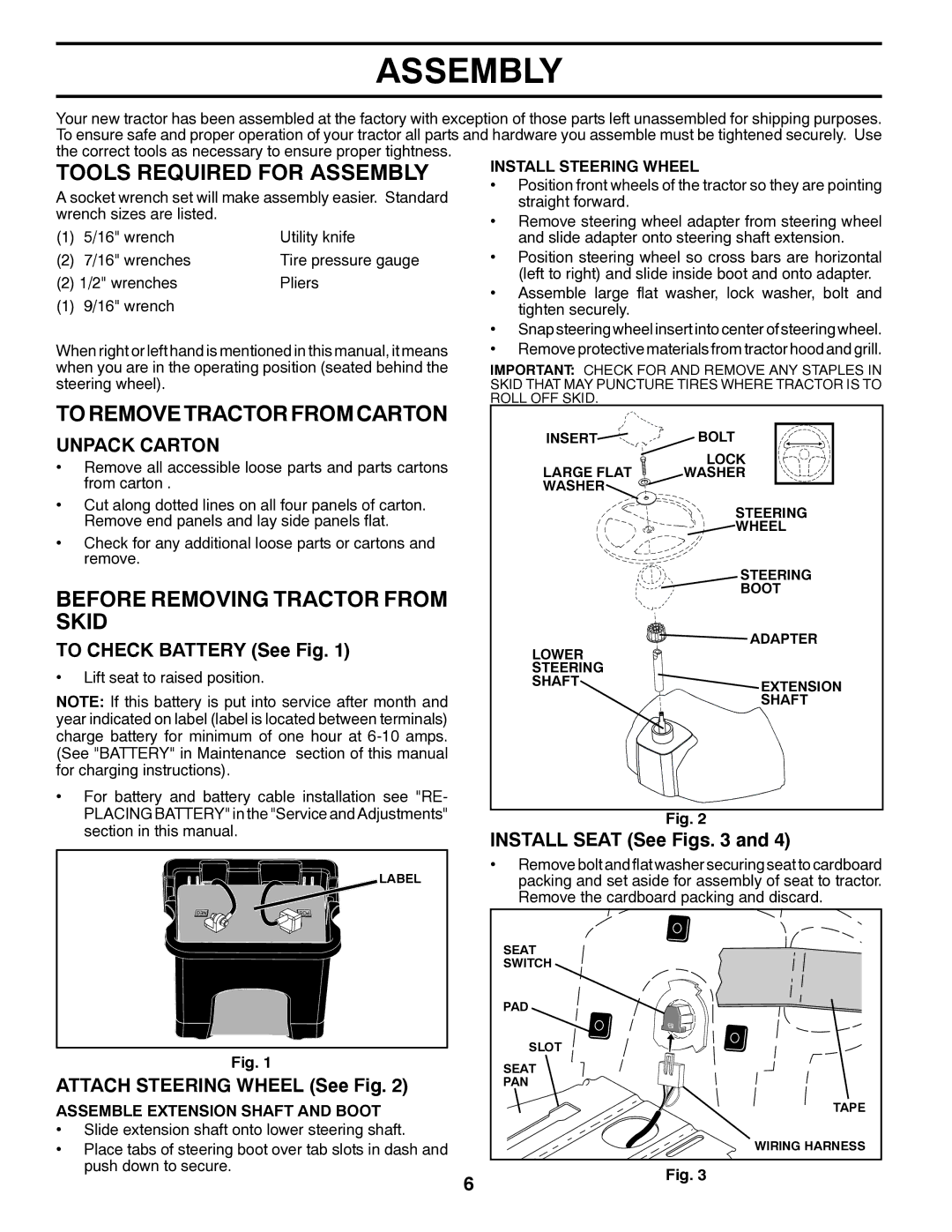 Poulan 96042012000 manual Tools Required for Assembly, To Remove Tractor from Carton, Before Removing Tractor from Skid 