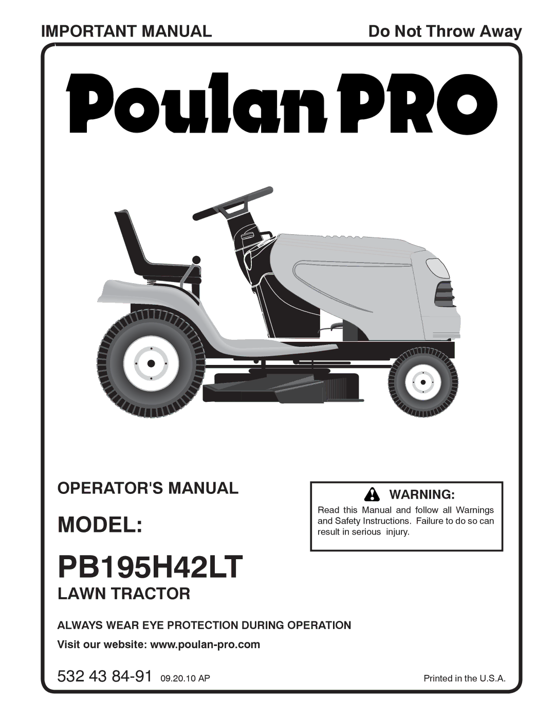 Poulan 96042012300 manual PB195H42LT 