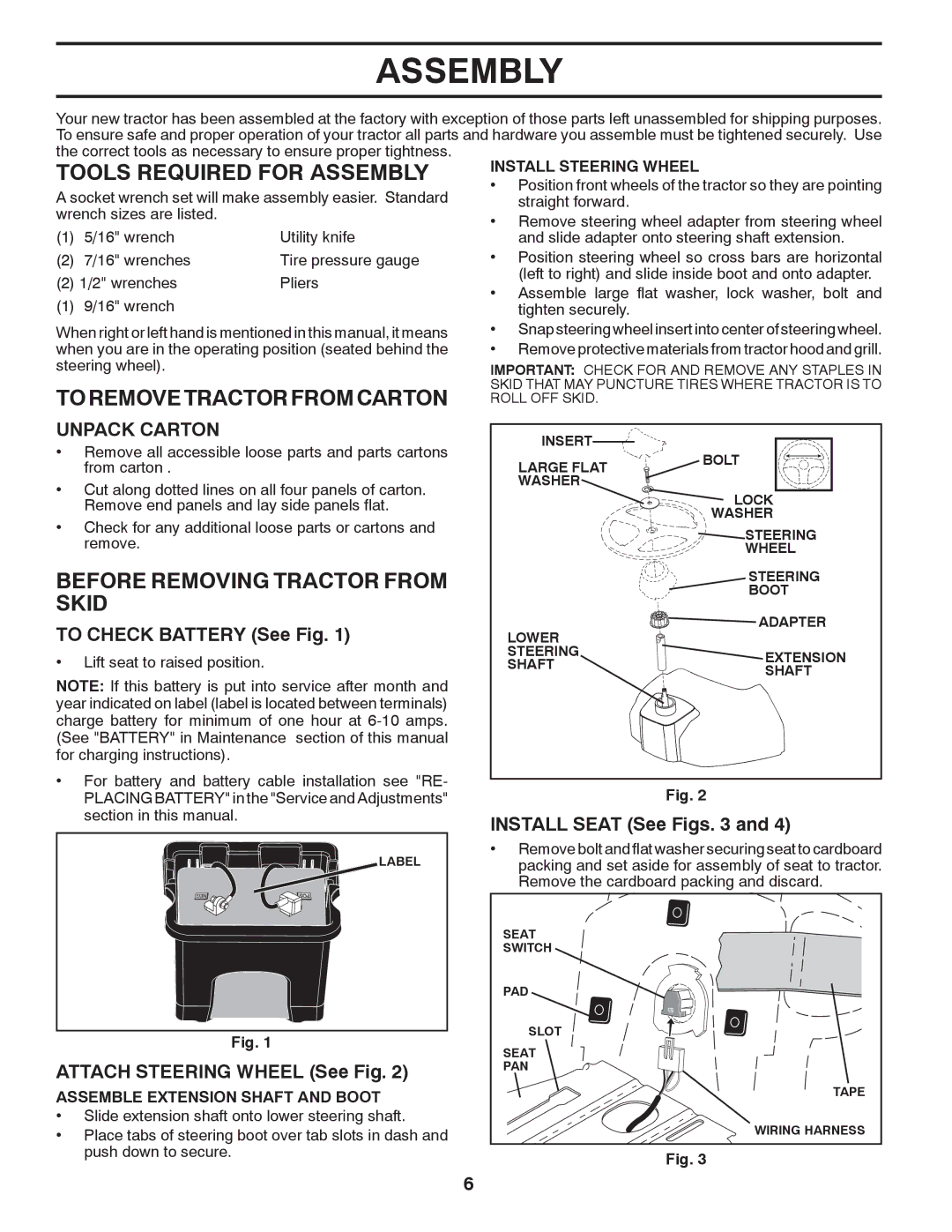 Poulan 96042012300 manual Tools Required for Assembly, To Remove Tractor from Carton, Before Removing Tractor from Skid 