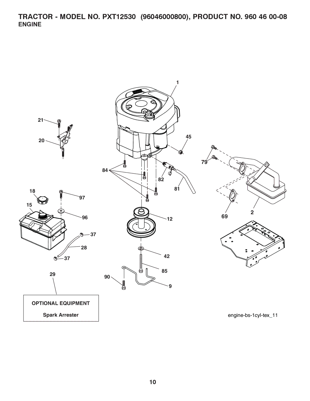 Poulan 96046000800 manual Engine 