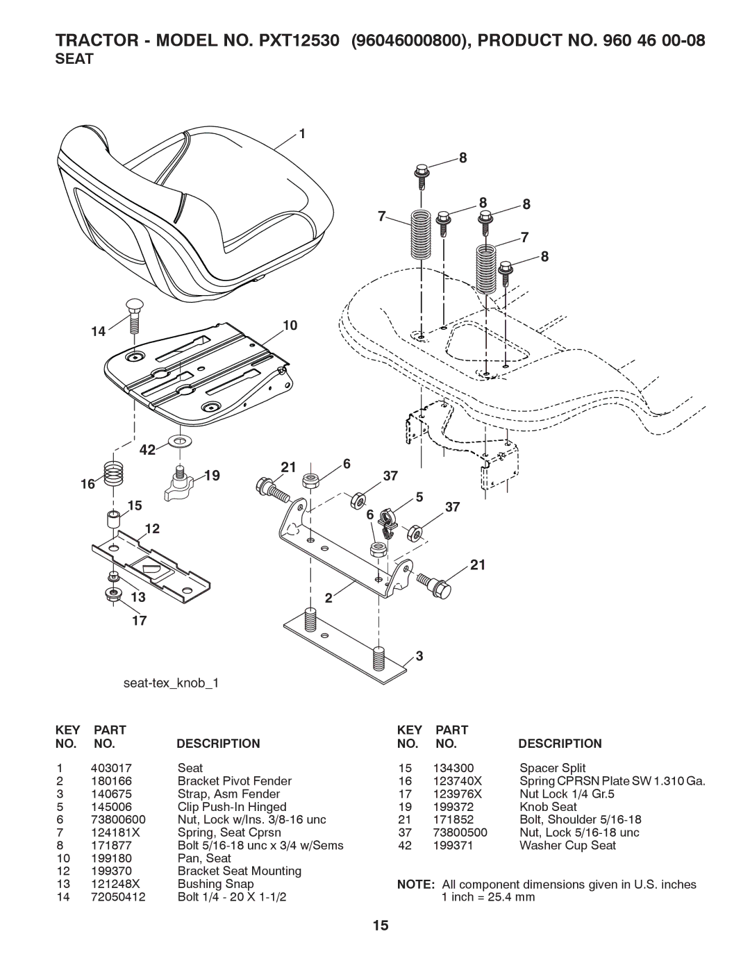 Poulan 96046000800 manual Seat-texknob1 