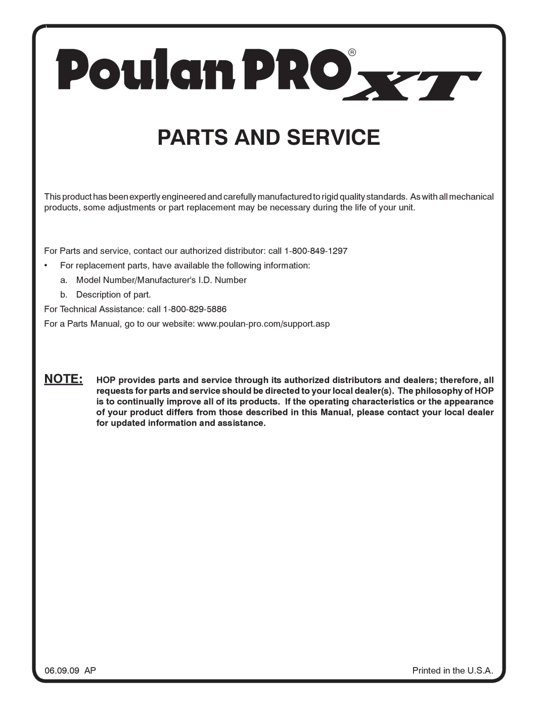 Poulan 96046000800 manual Parts and Service 