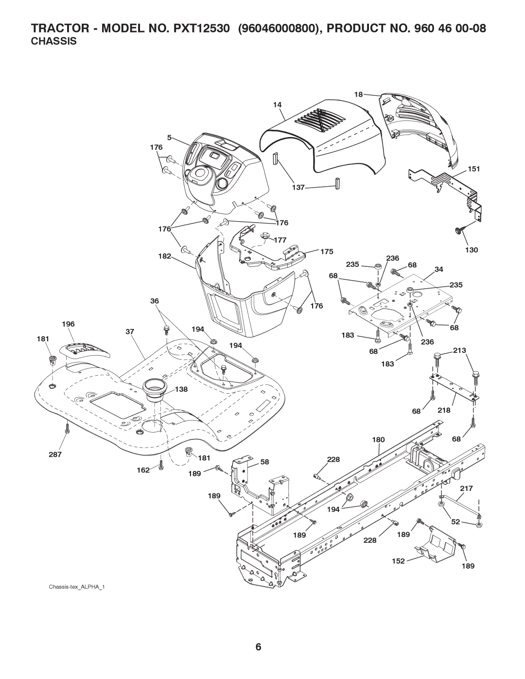 Poulan 96046000800 manual Chassis 