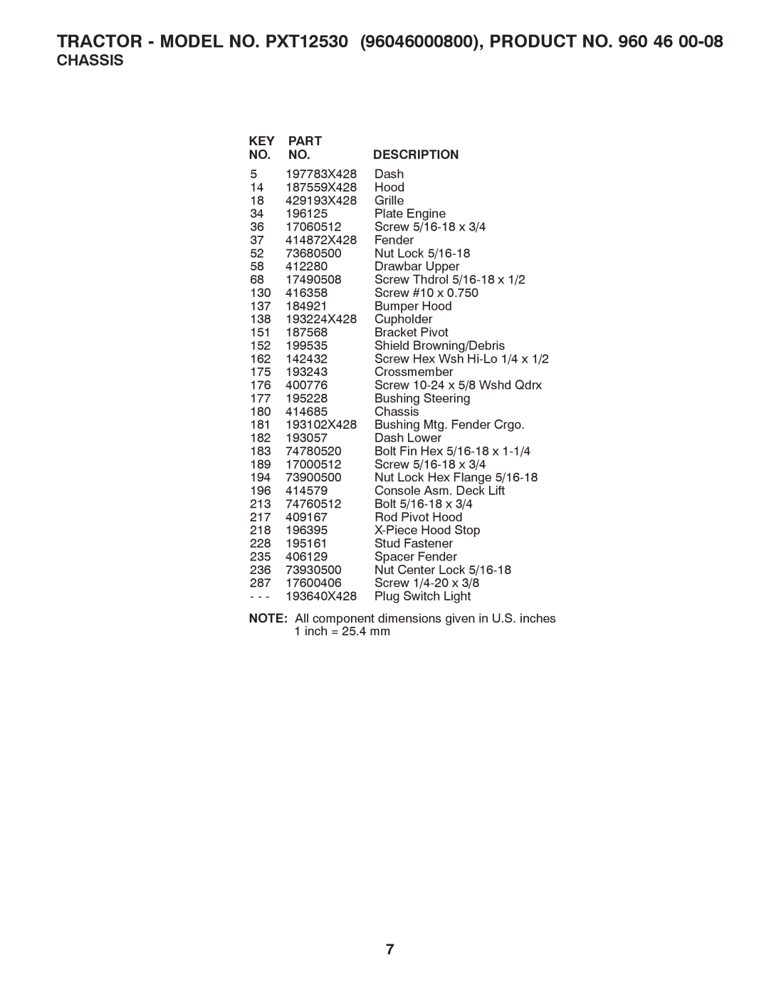 Poulan manual Tractor Model NO. PXT12530 96046000800, Product no 46 