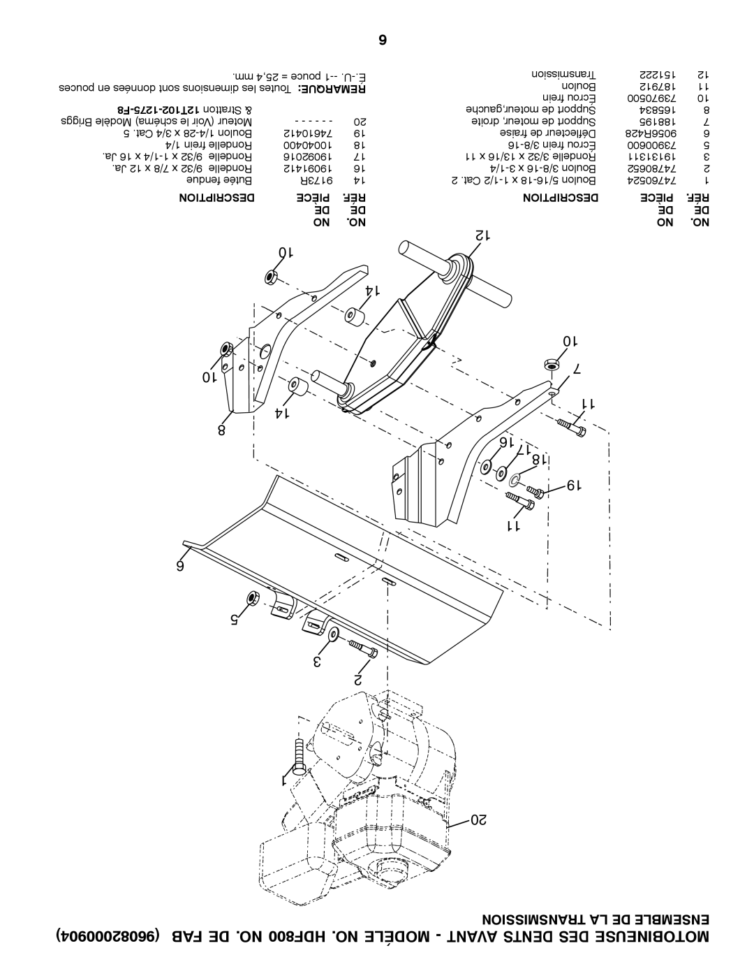 Poulan 96082000904 manual Transmission LA DE Ensemble 