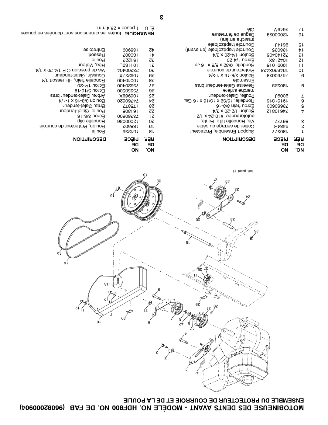 Poulan 96082000904 manual Poulie LA DE ET Courroie DE Protecteur DU Ensemble 