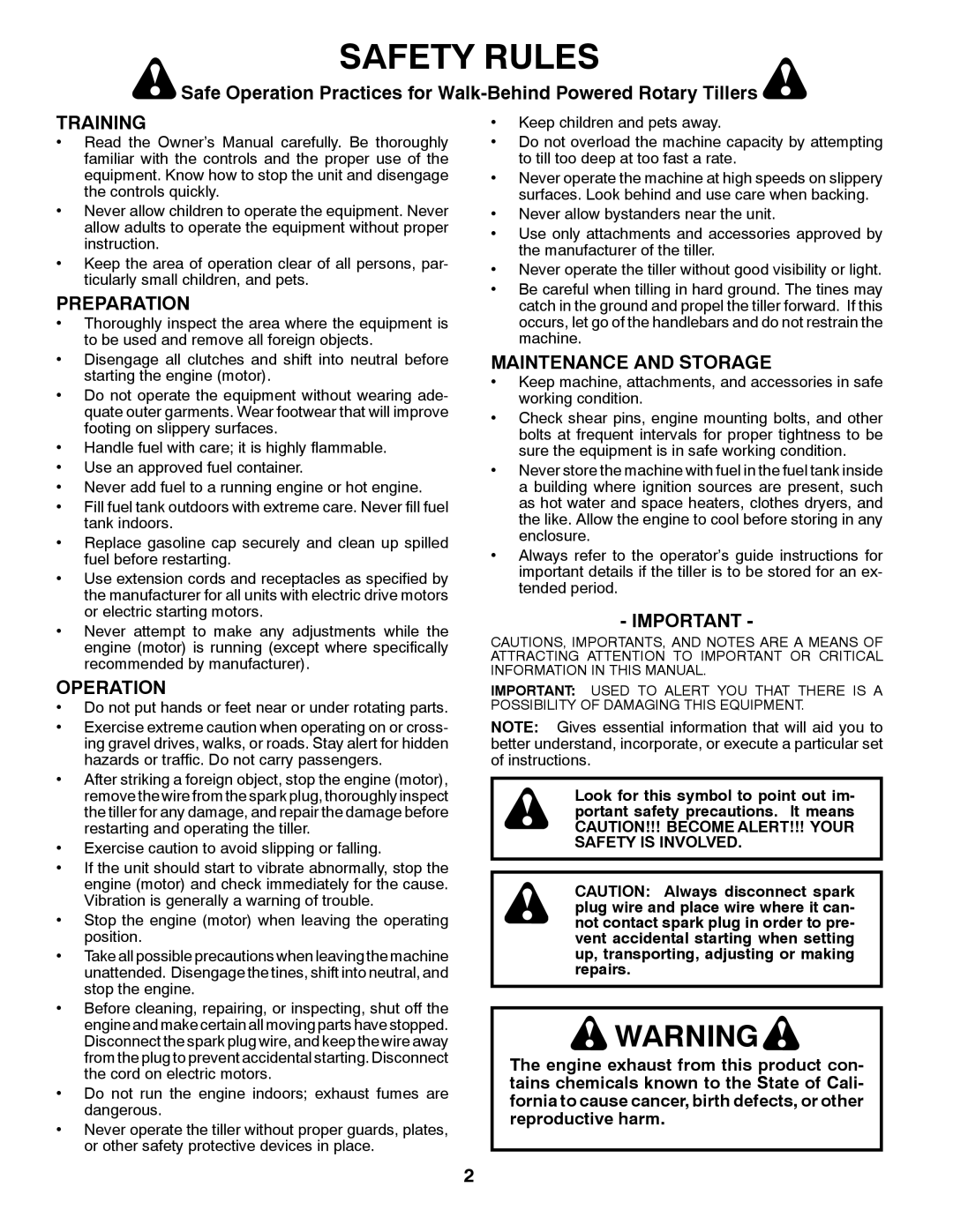 Poulan 96082001100 manual Safety Rules, Training, Preparation, Operation, Maintenance and Storage 