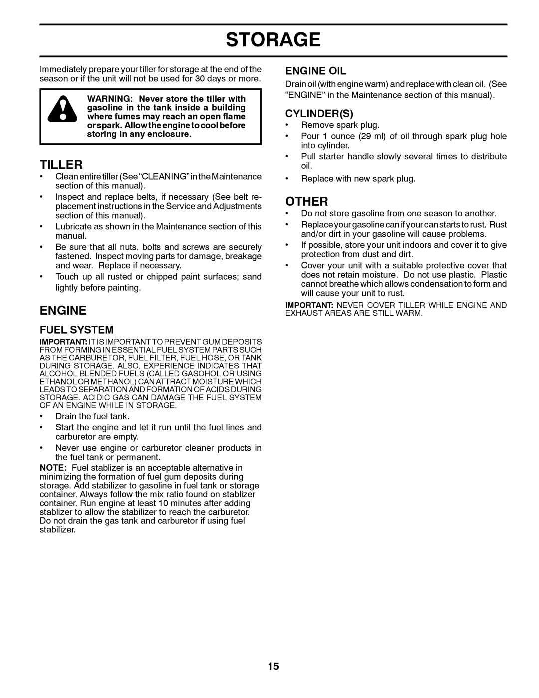 Poulan 432822, 96082001900 manual Storage, Other, Fuel System, Engine OIL, Cylinders 