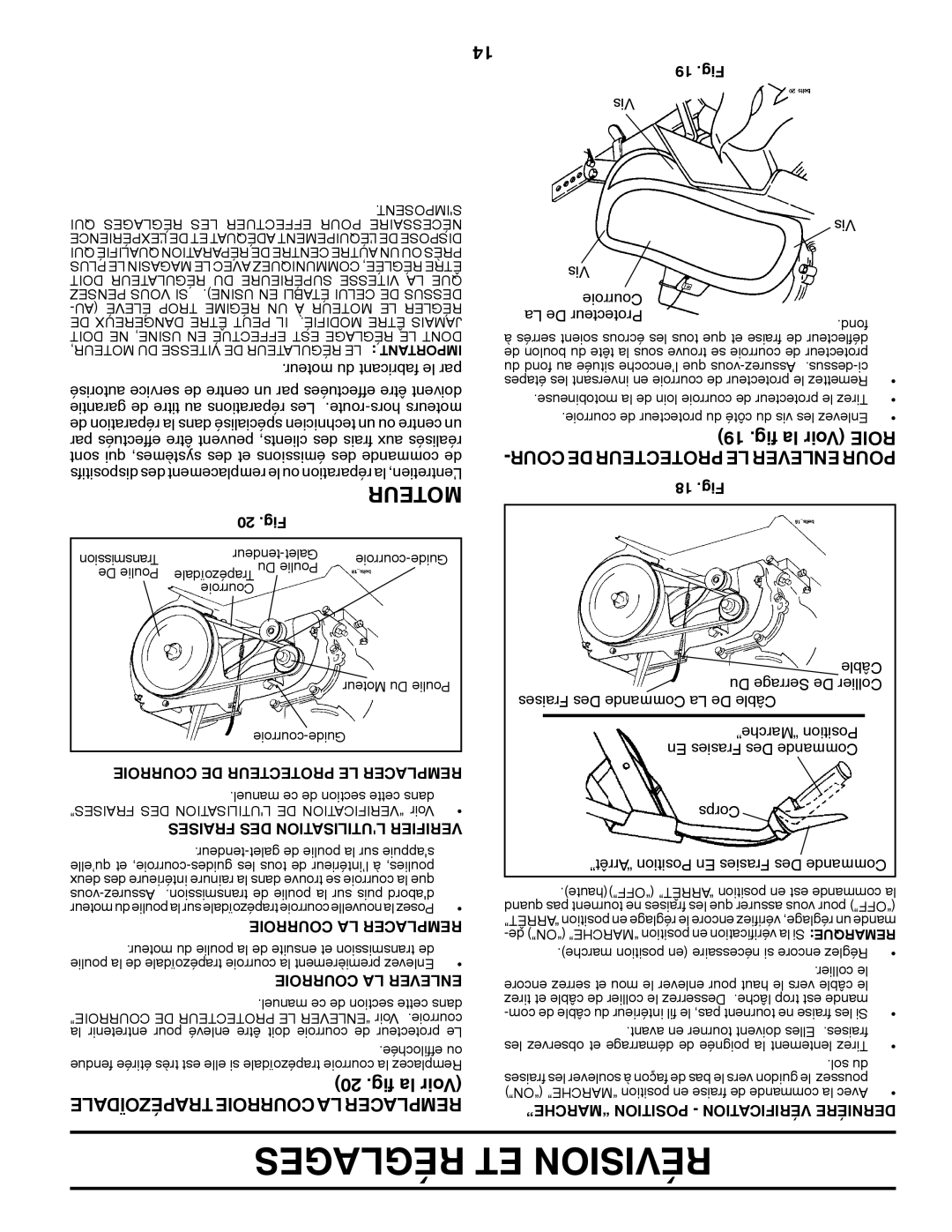 Poulan 432822, 96082001900 manual Réglages ET Révision, Fig la Voir Roie, Ledazoïpétra Courroie LA Remplacer 