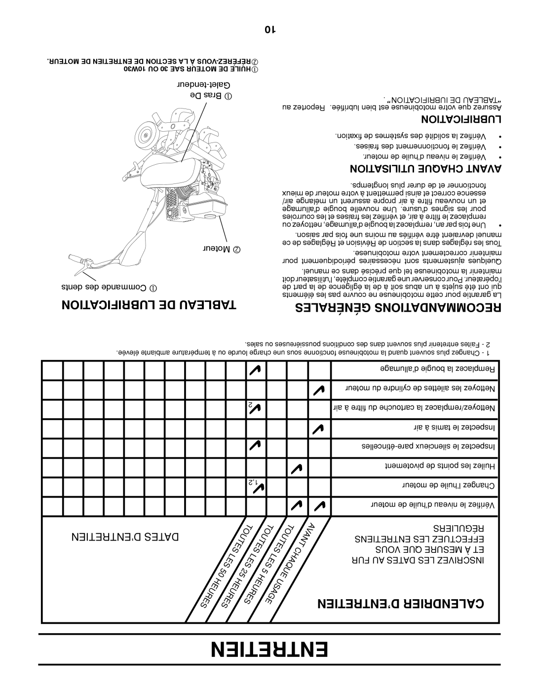 Poulan 432822, 96082001900 manual Utilisation Chaque Avant, Tendeur-Galet De Bras Moteur 