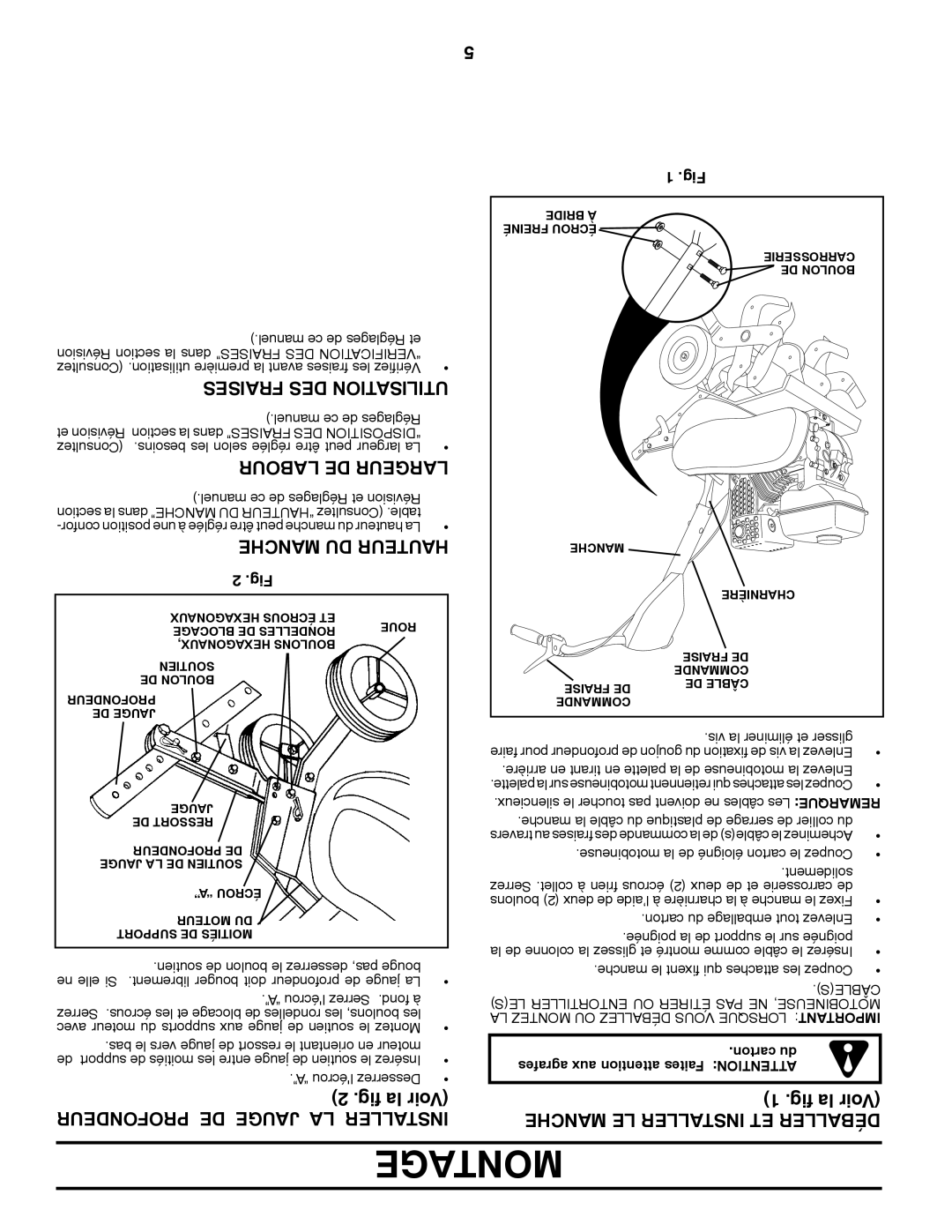 Poulan 96082001900, 432822 manual Montage, Labour DE Largeur, Profondeur DE Jauge LA Installer 