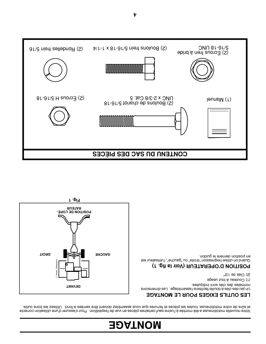 Poulan 432822, 96082001900 manual Fig la Voir D’OPERATEUR Position, Montage LE Pour Exiges Outils LES 