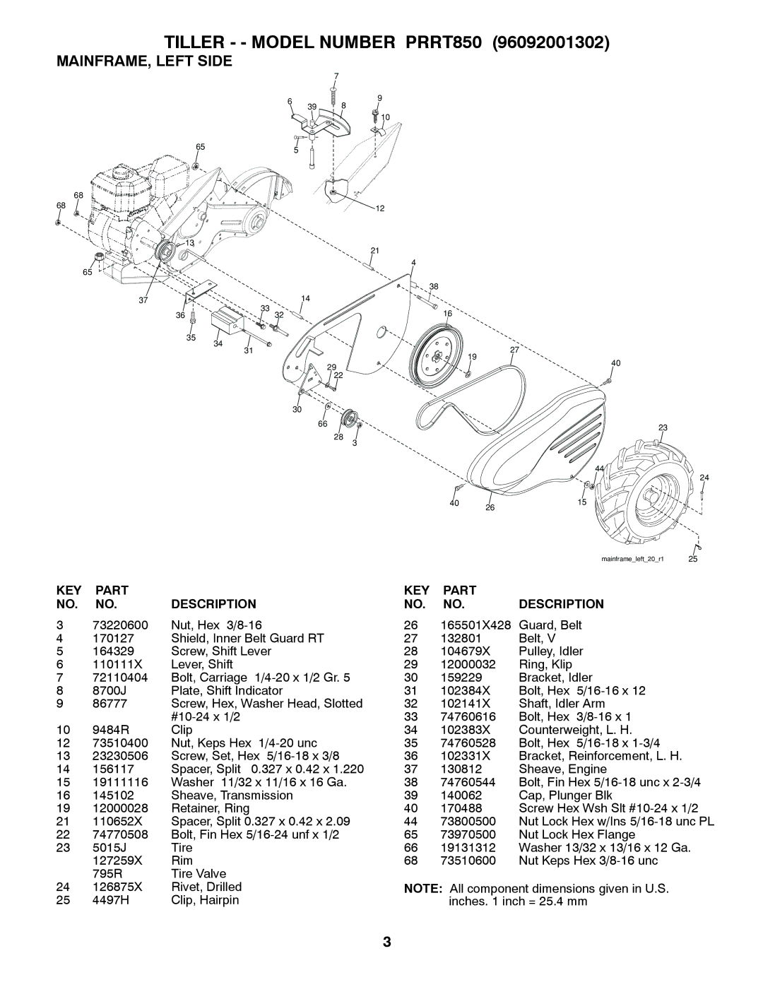 Poulan 96092001302 manual MAINFRAME, Left Side, KEY Part Description 