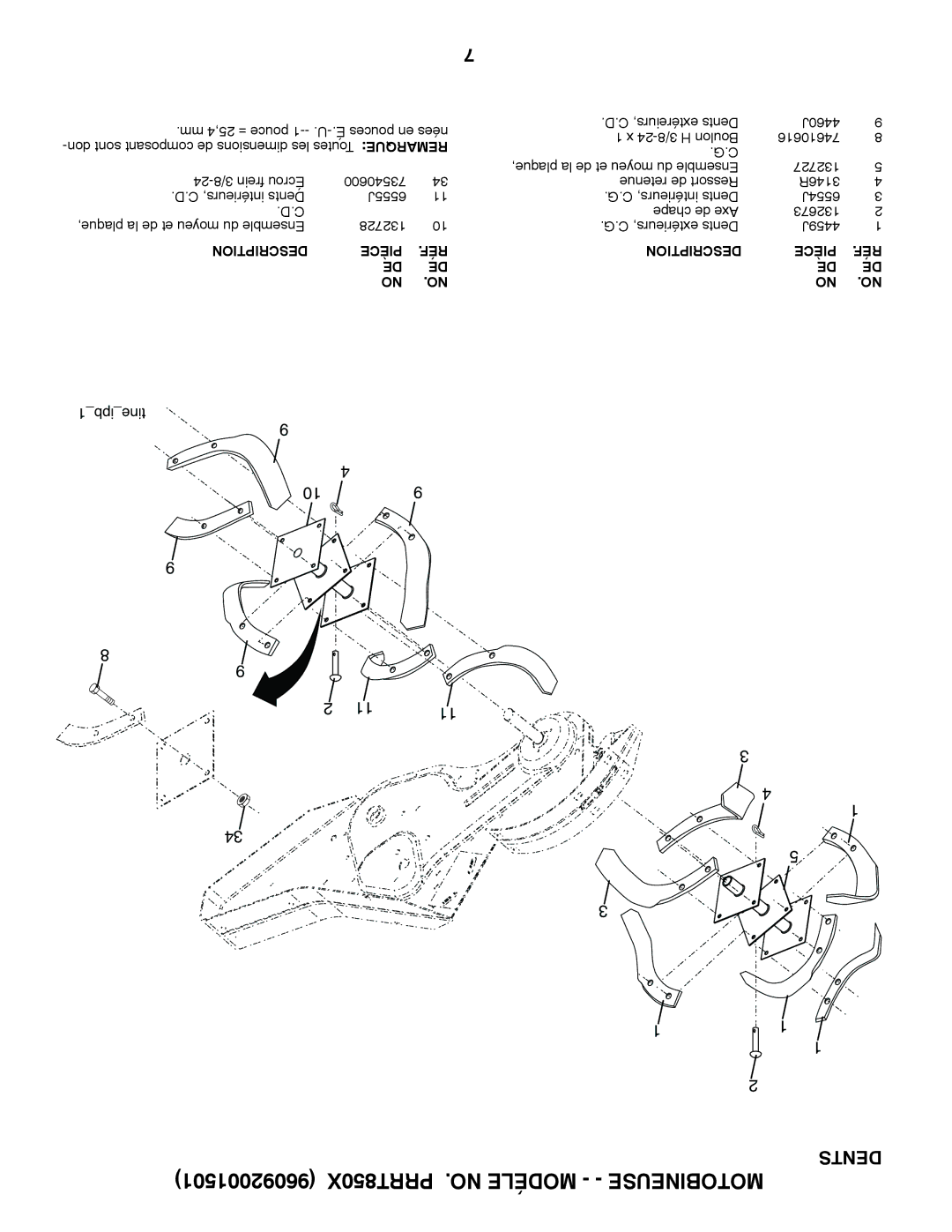 Poulan 96092001501 manual Dents, 1ipbtine 