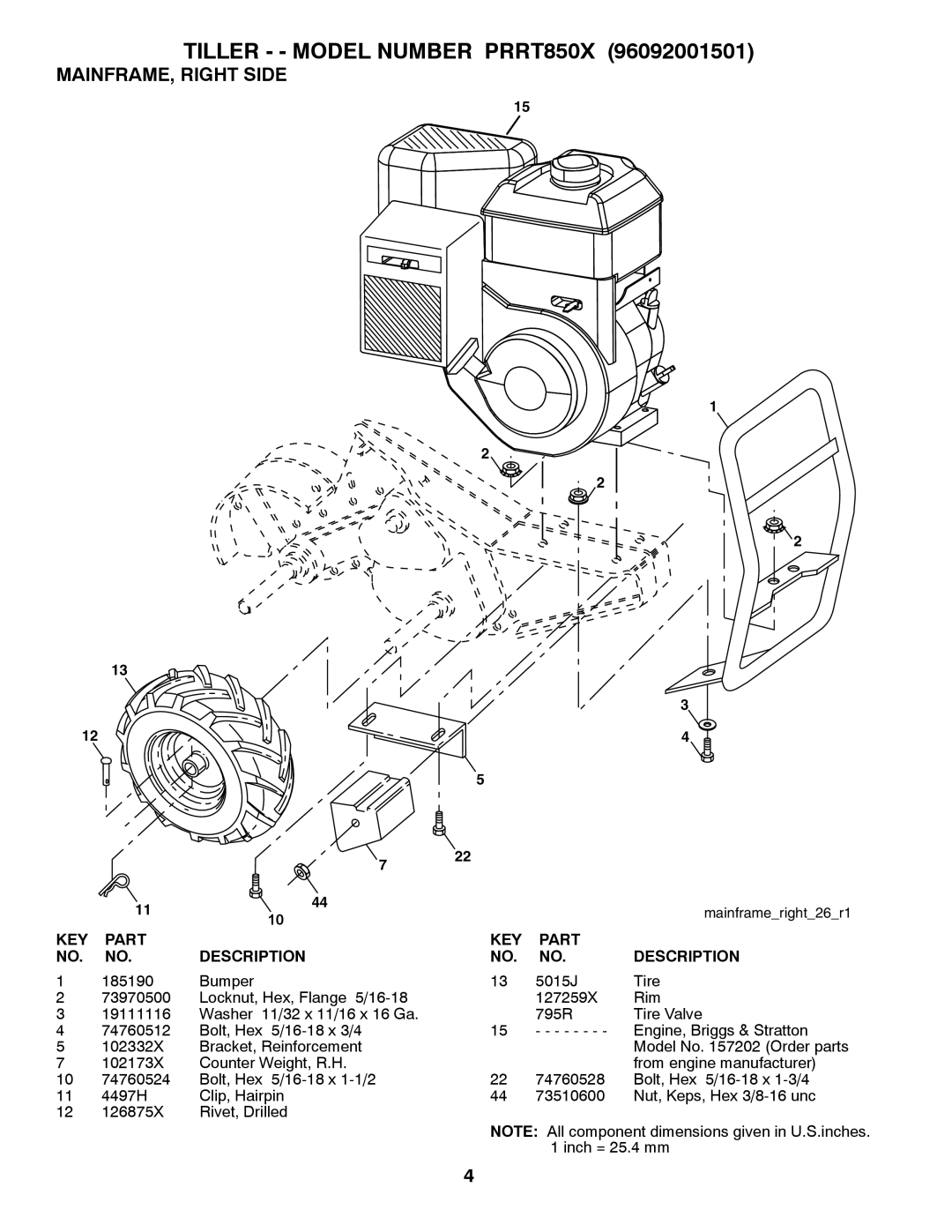 Poulan 96092001501 manual MAINFRAME, Right Side 