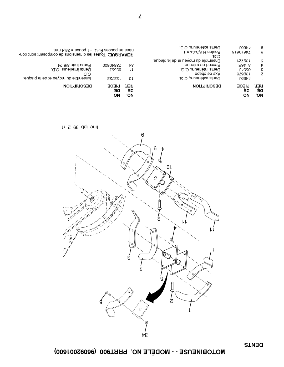 Poulan 96092001600 manual Dents 