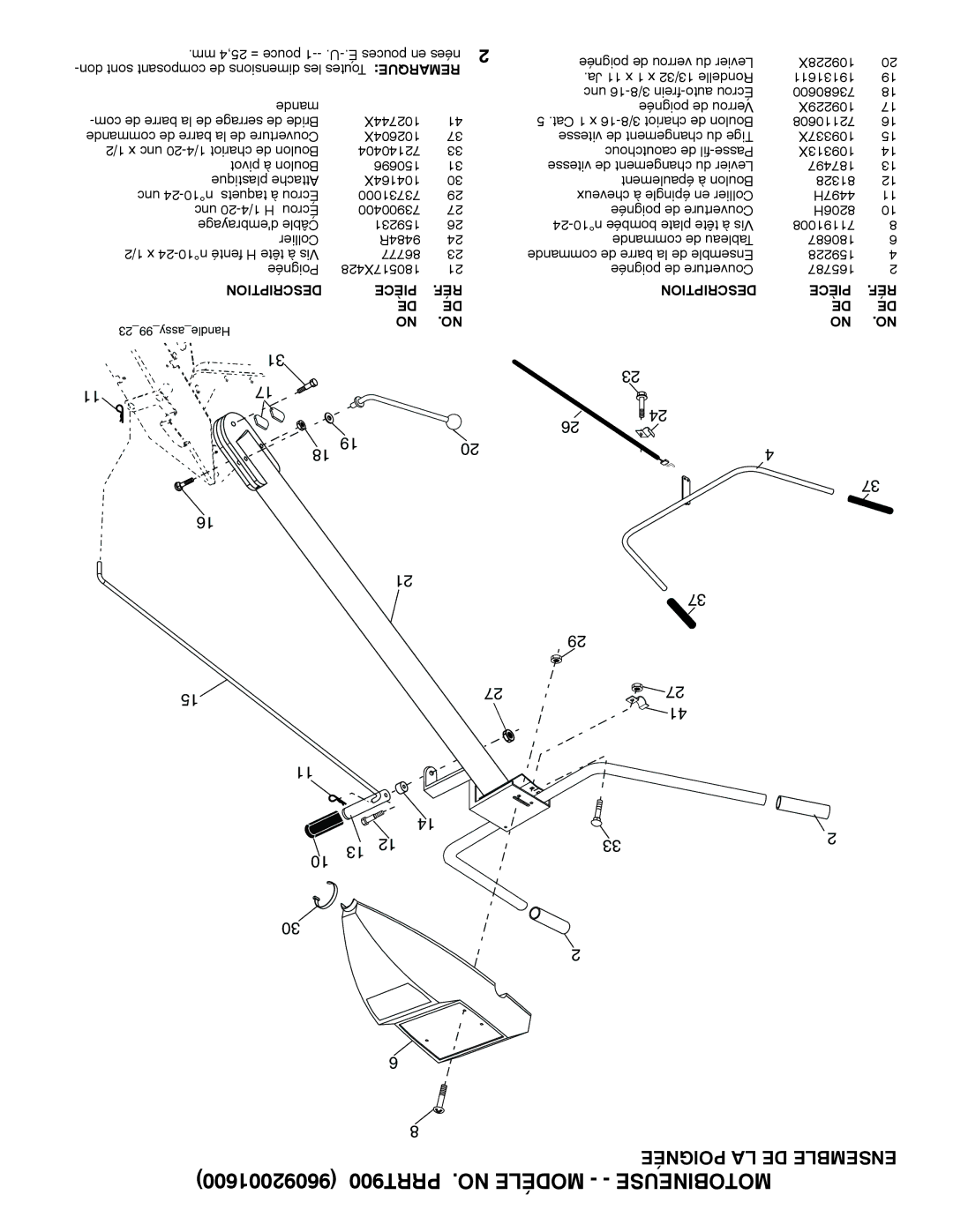 Poulan 96092001600 manual Poignée LA DE Ensemble 