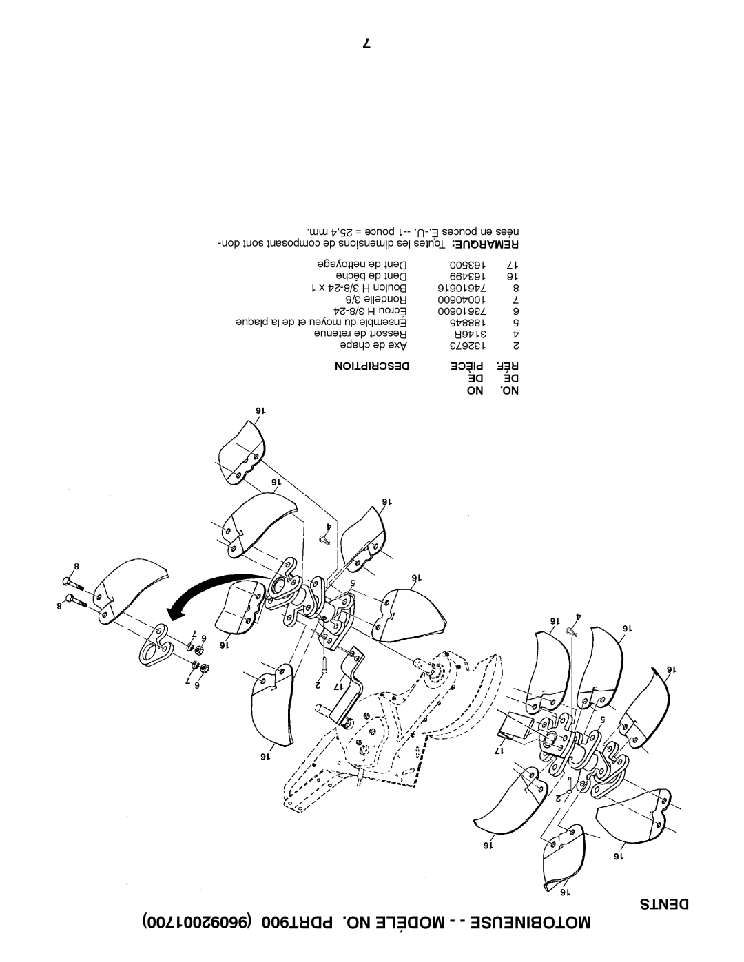 Poulan 96092001700 manual Dents 