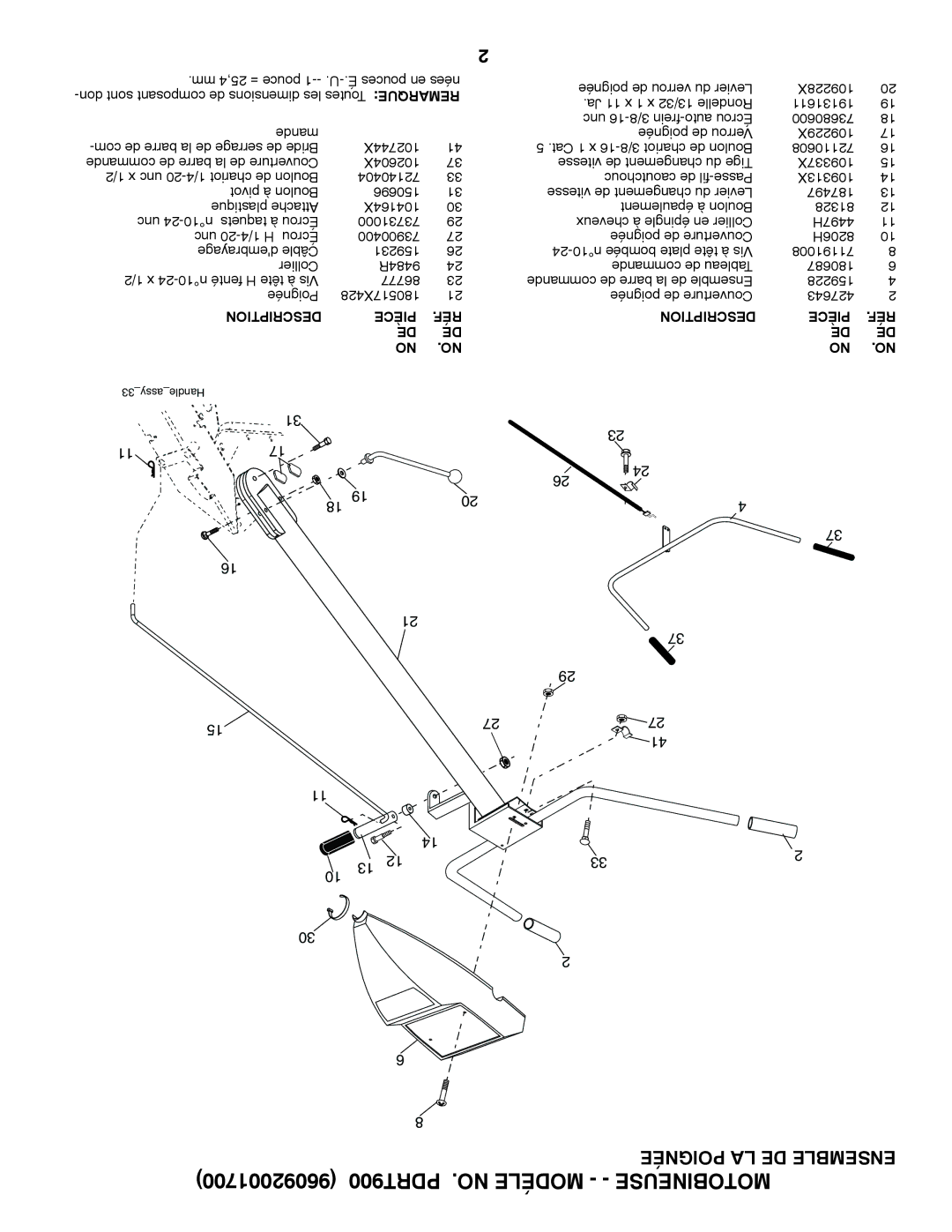 Poulan 96092001700 manual Poignée LA DE Ensemble 