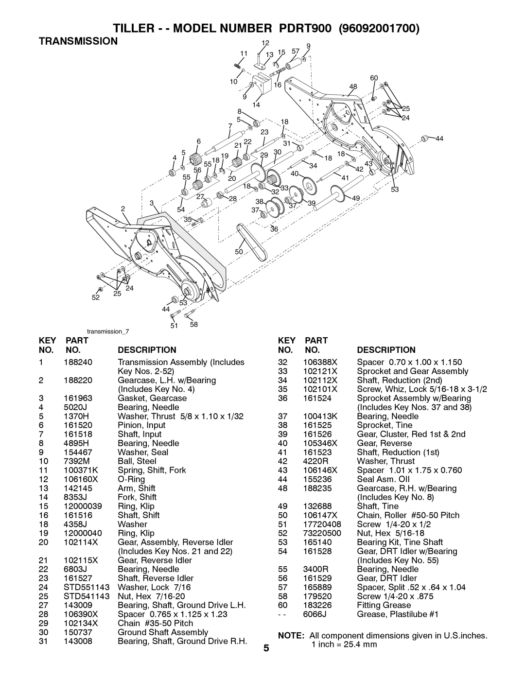 Poulan 96092001700 manual Transmission 