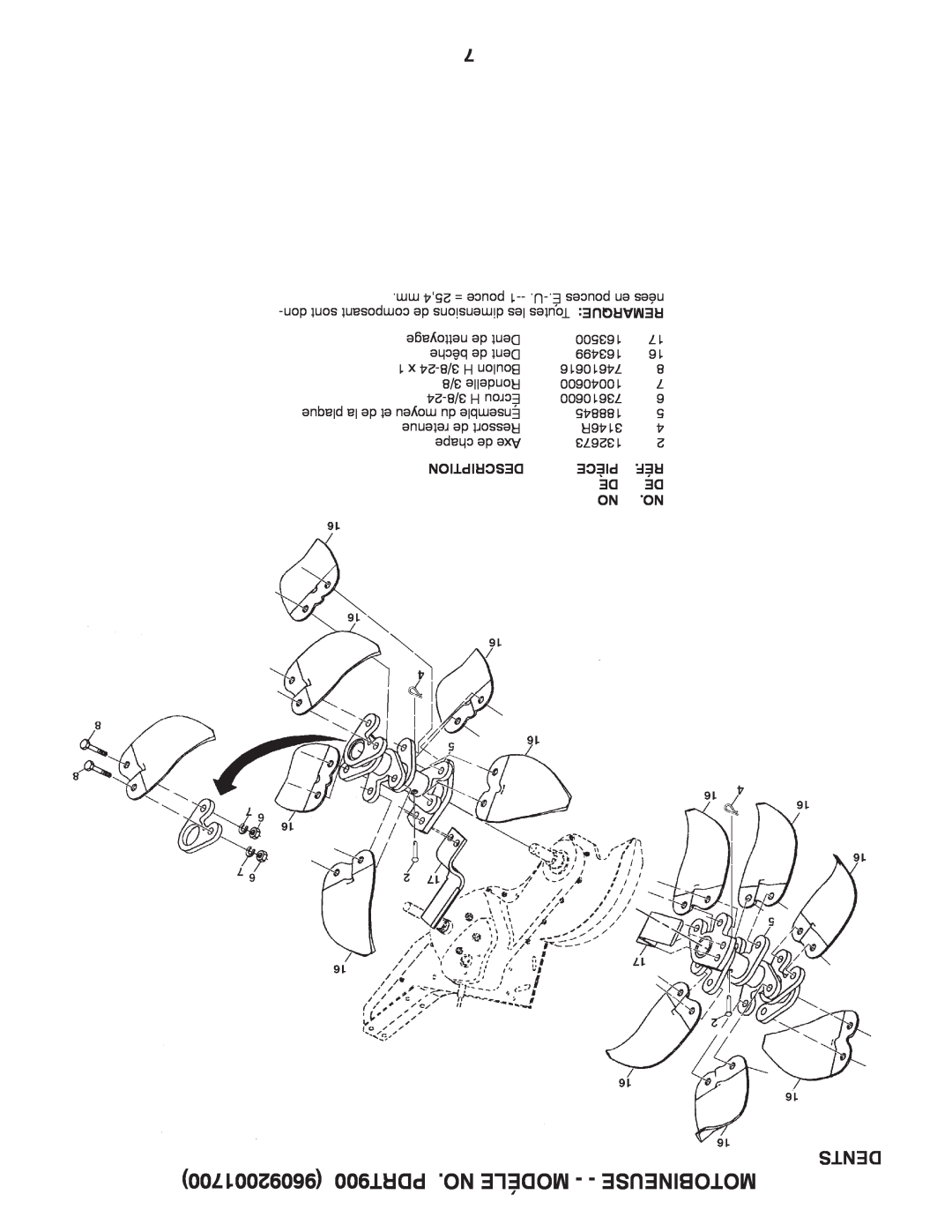 Poulan 96092001700 manual Dents, PDRT900 .NO MODÉLE - - MOTOBINEUSE, Description, Pièce 