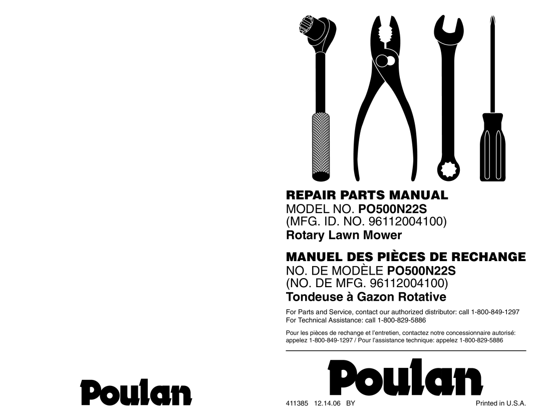 Poulan 96112004100 manual Repair Parts Manual Model NO. PO500N22S MFG. ID. no 