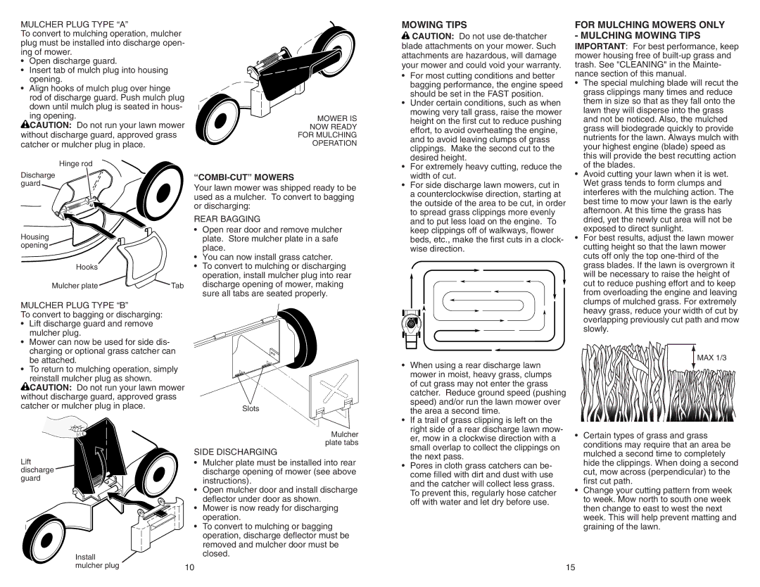 Poulan 961220014, PR600Y22SHP manual For Mulching Mowers only Mulching Mowing Tips, COMBI-CUT Mowers 