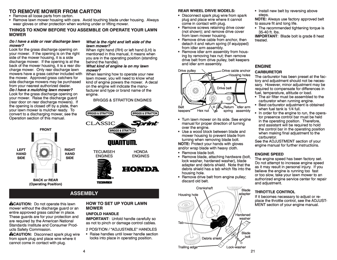 Poulan 961220014 Assembly, Things To Know Before You Assemble Or Operate Your Lawn Mower, How To Set Up Your Lawn Mower 