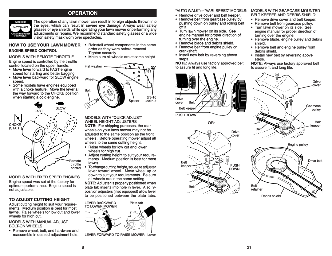 Poulan 961240002 manual Operation, How To Use Your Lawn Mower, To Adjust Cutting Height, Engine Speed Control 