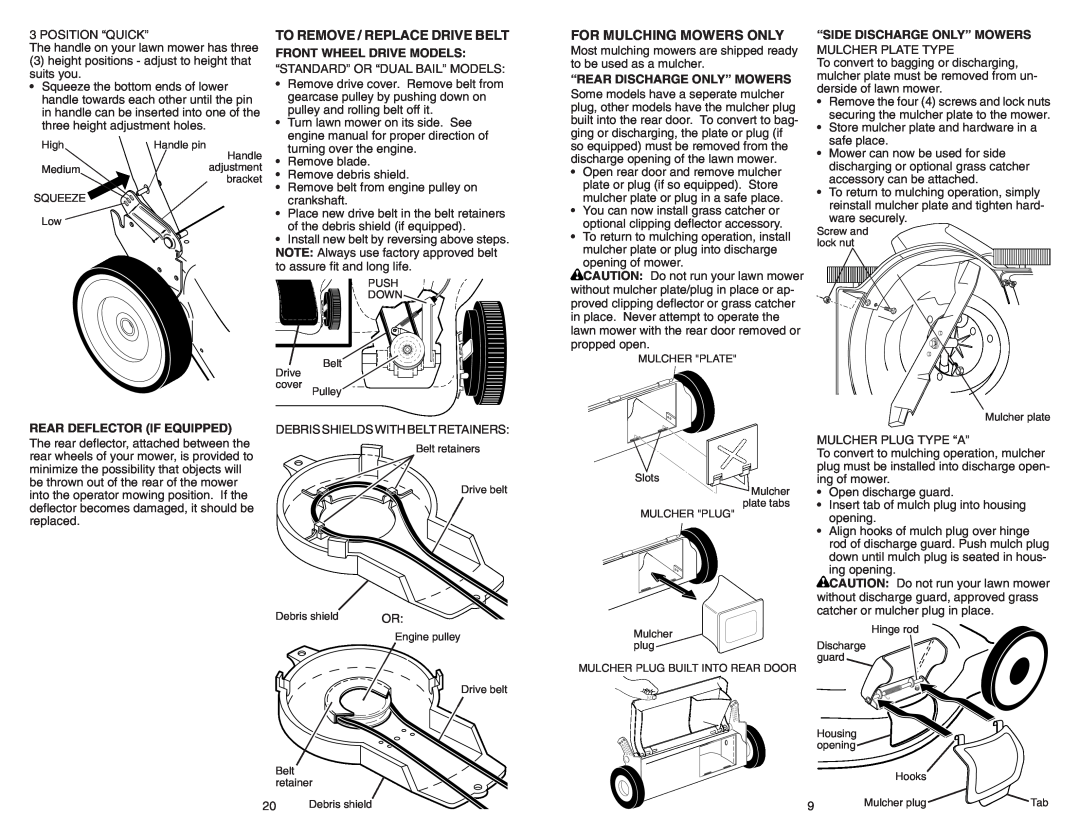 Poulan 961240002 manual To Remove / Replace Drive Belt, For Mulching Mowers Only, Front Wheel Drive Models 