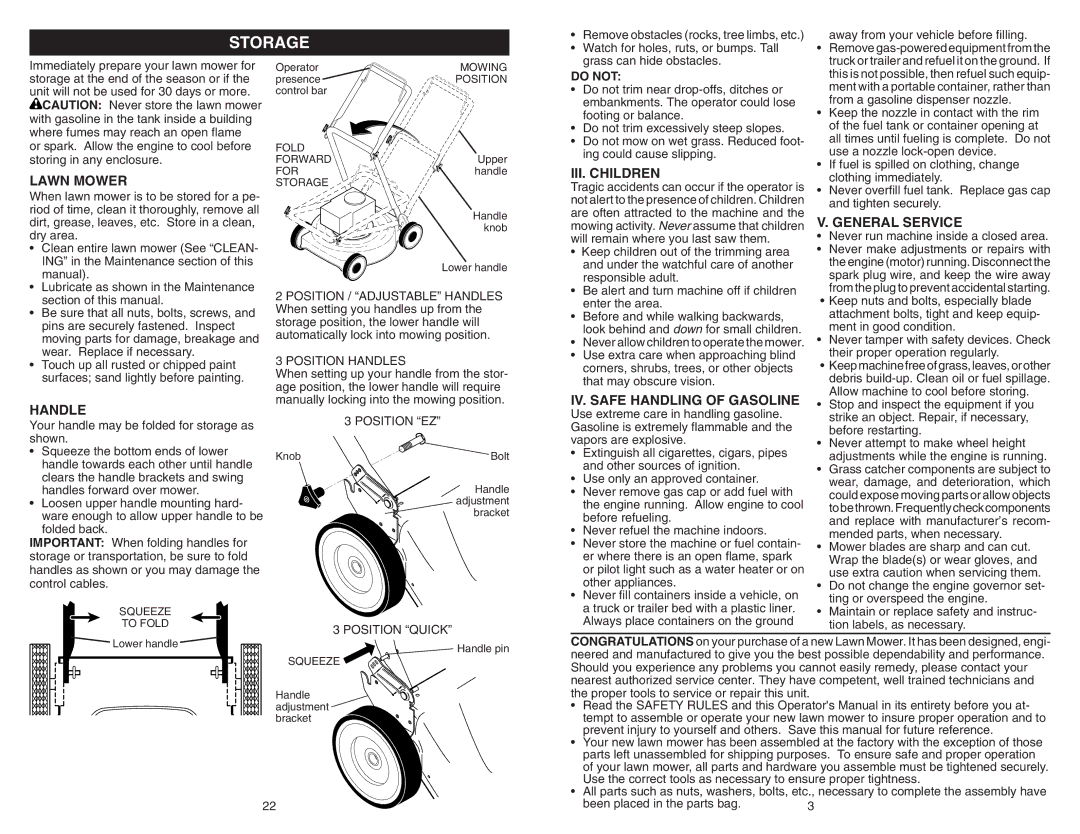 Poulan 961420034 manual Storage 