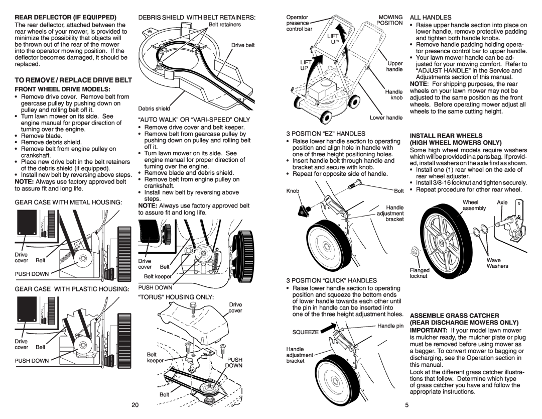 Poulan 961420034 manual To Remove / Replace Drive Belt, Rear Deflector If Equipped, Front Wheel Drive Models 