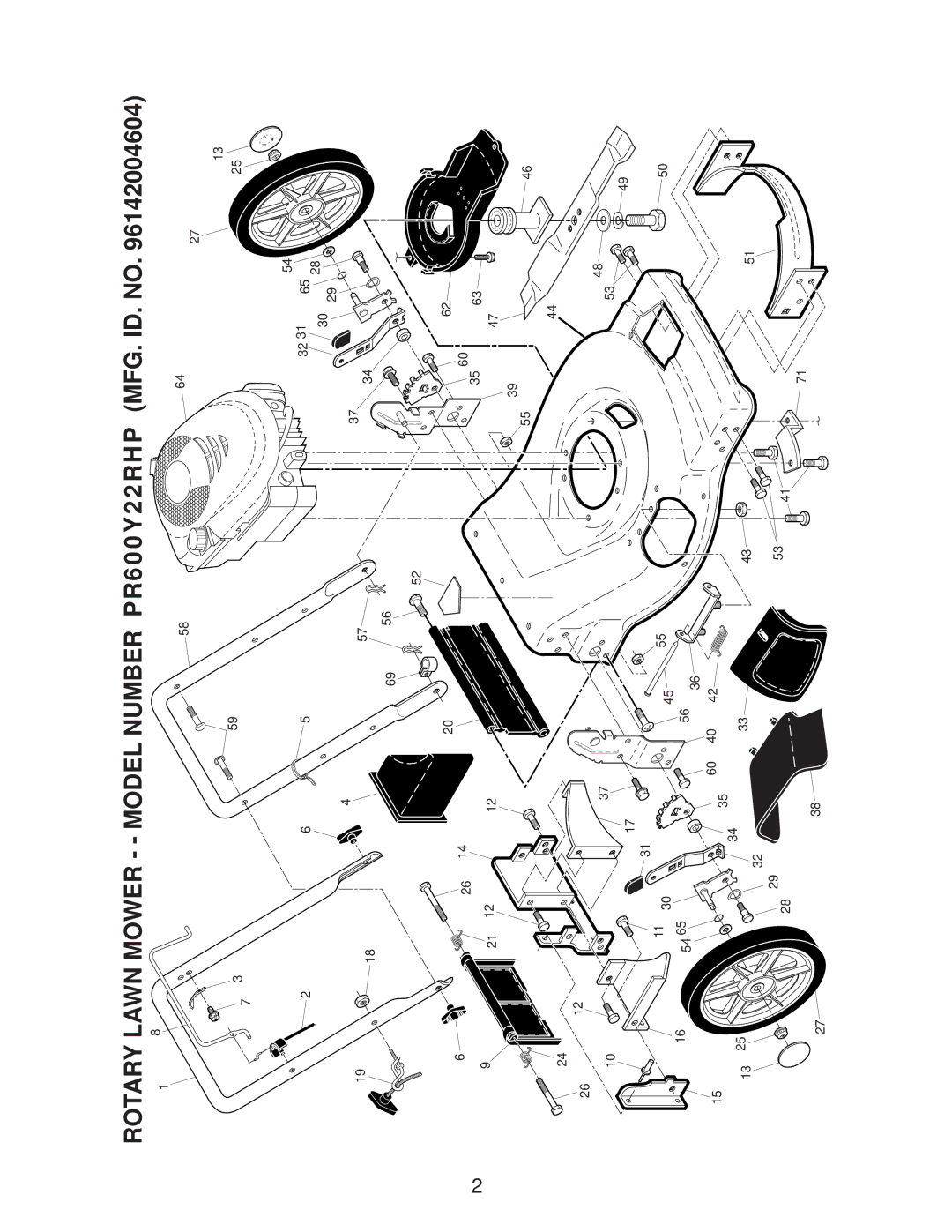 Poulan 96142004604 manual Rotary Lawn Mower - Model Number PR600Y22RHP MFG. ID. no 