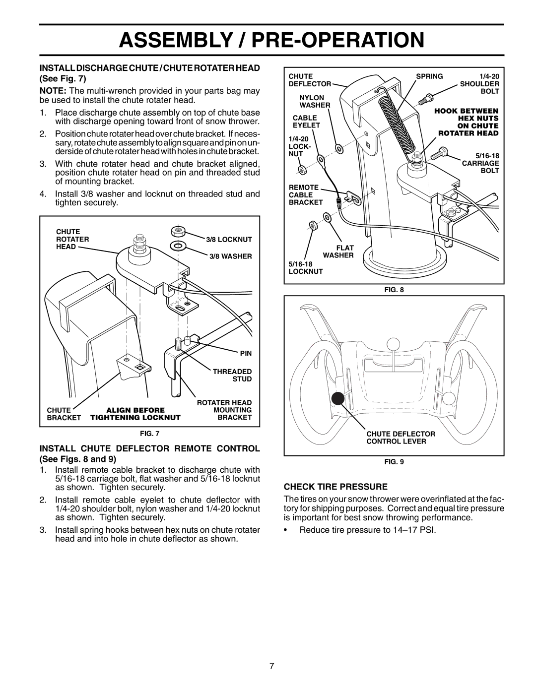 Poulan 199342 Install Discharge Chute / Chute Rotater Head See Fig, Install Chute Deflector Remote Control See Figs 