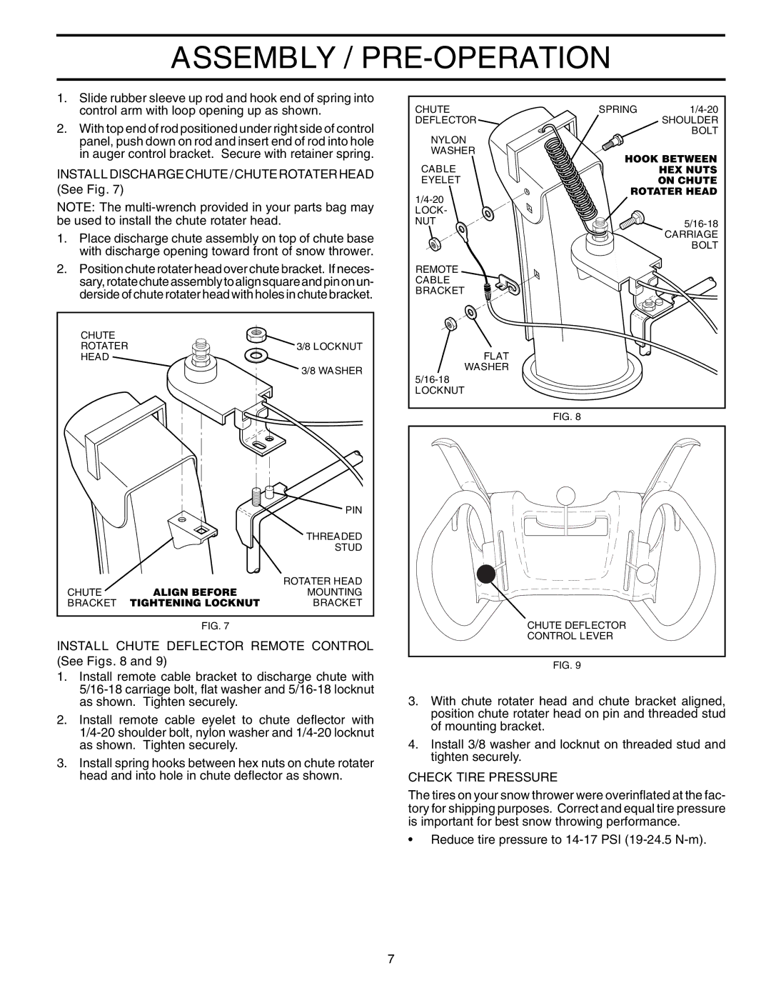 Poulan 199329 Install Discharge Chute / Chute Rotater Head See Fig, Install Chute Deflector Remote Control See Figs 