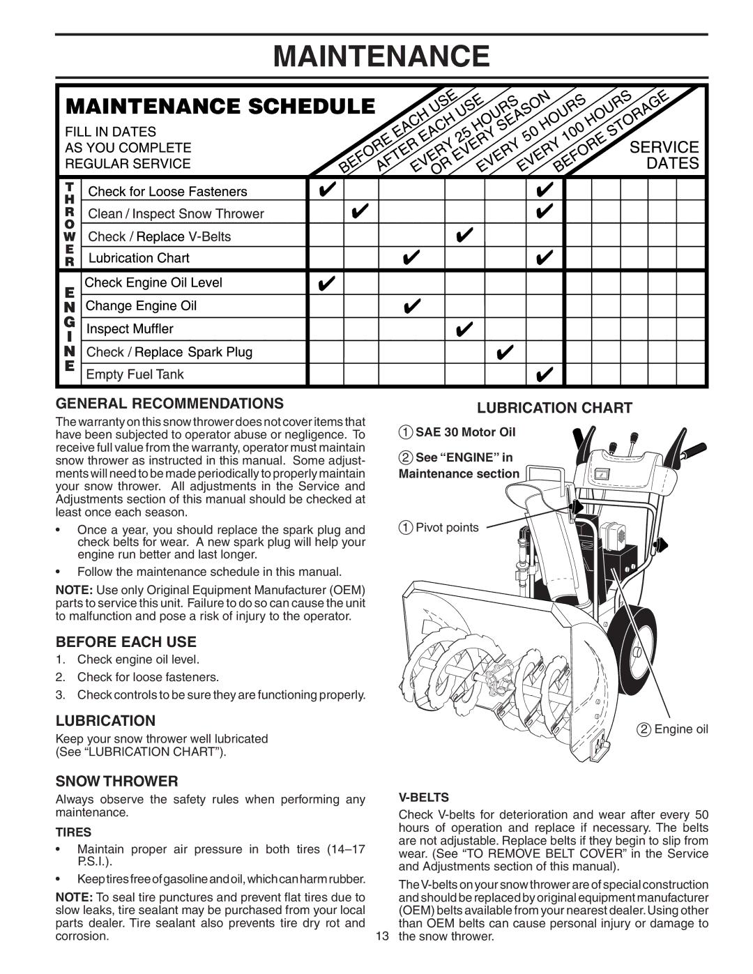 Poulan 403919, 96192000900 owner manual Maintenance 