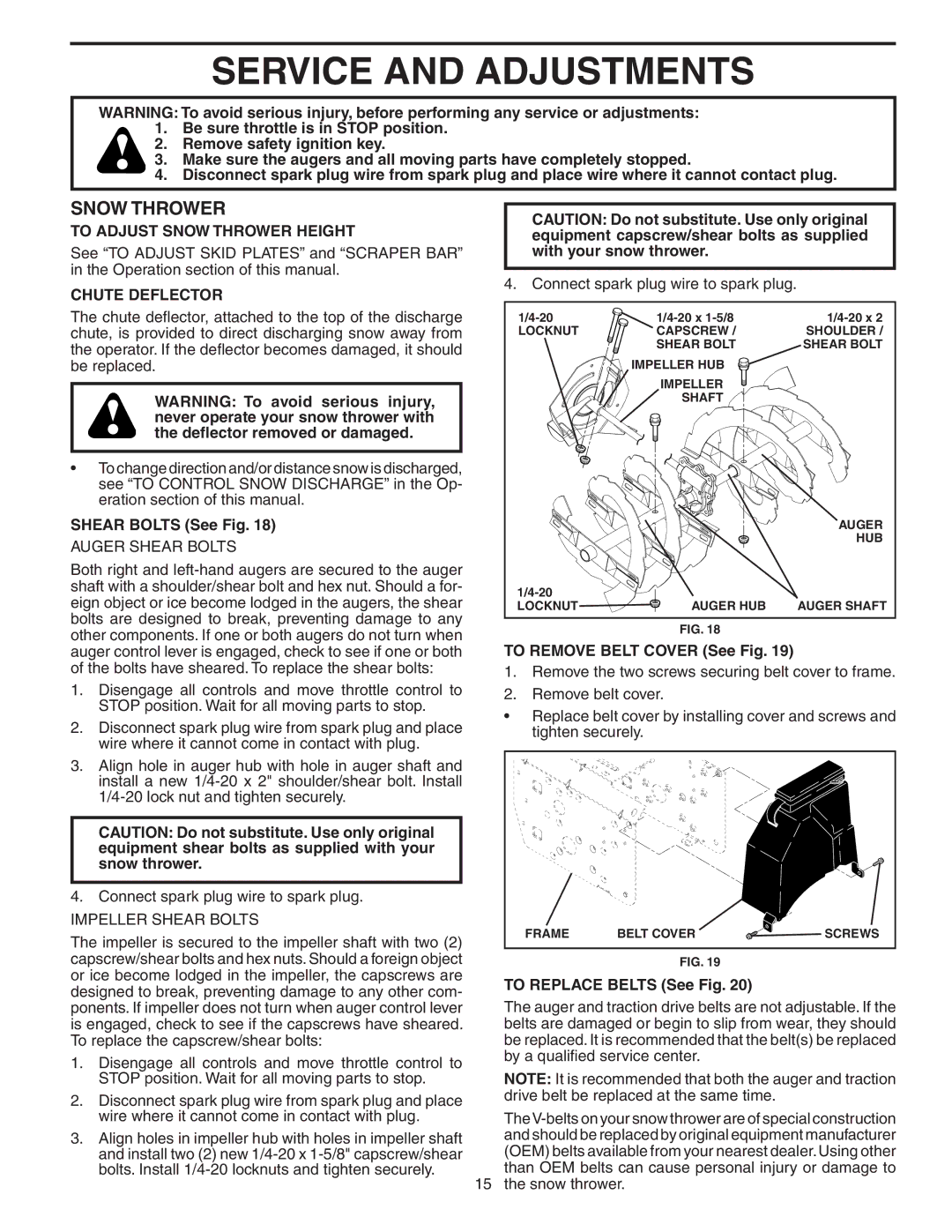 Poulan 403919, 96192000900 owner manual Service and Adjustments, To Adjust Snow Thrower Height, Chute Deflector 