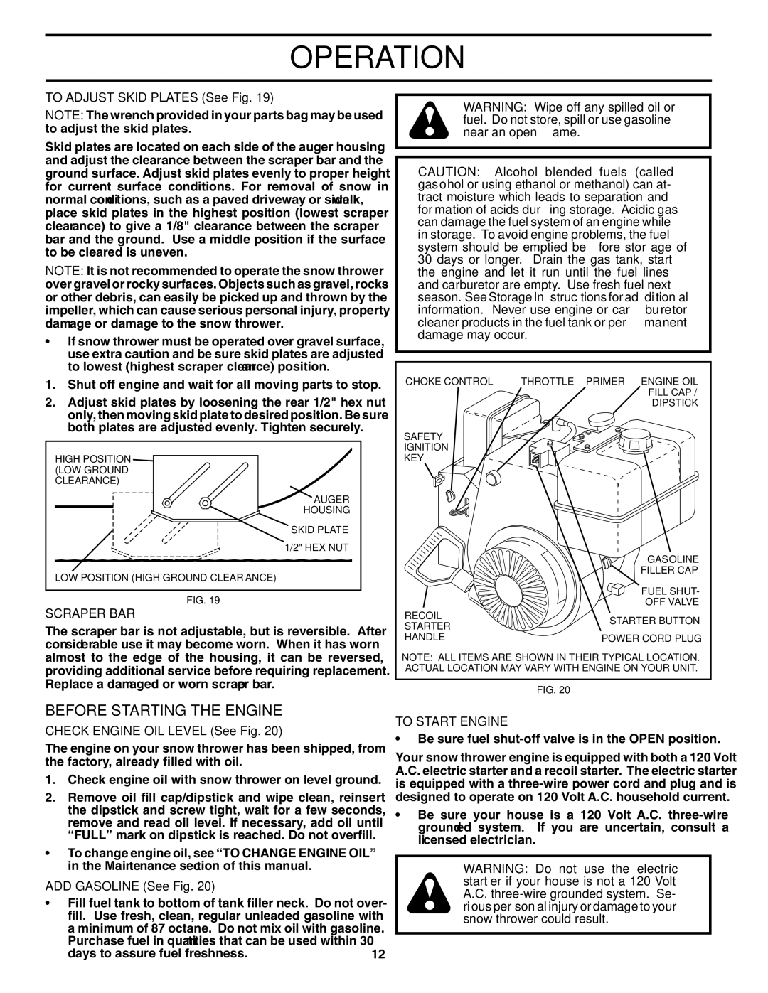 Poulan 96192001200, 407885 owner manual Before Starting the Engine, Scraper BAR, To Start Engine 