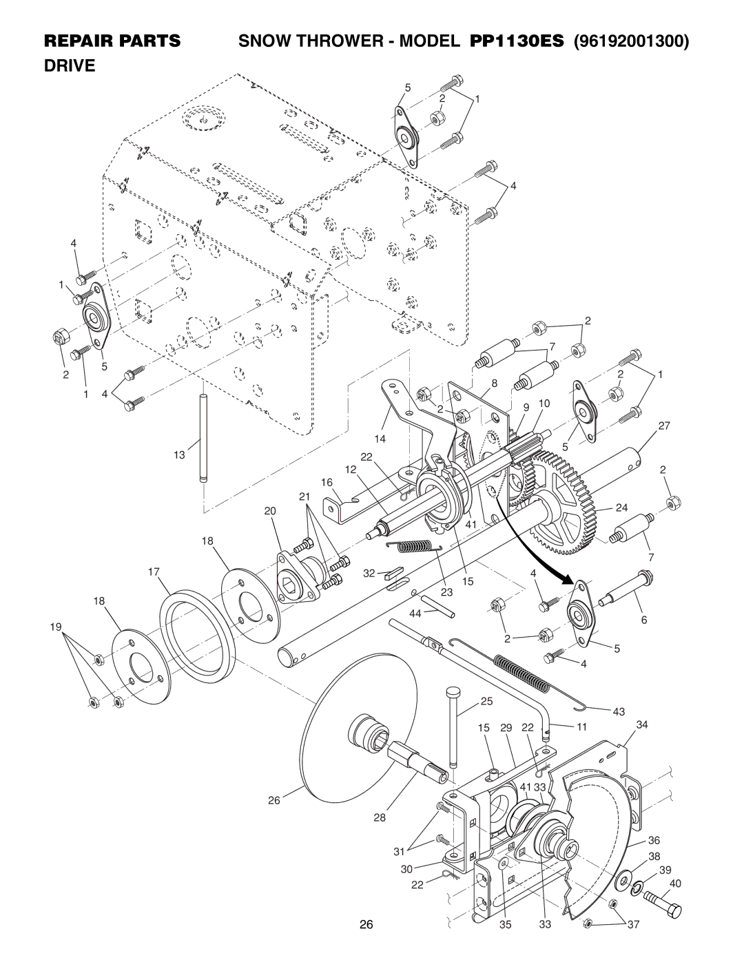 Poulan 96192001300, 406275 owner manual Repair Parts Snow Thrower Model PP1130ES Drive 