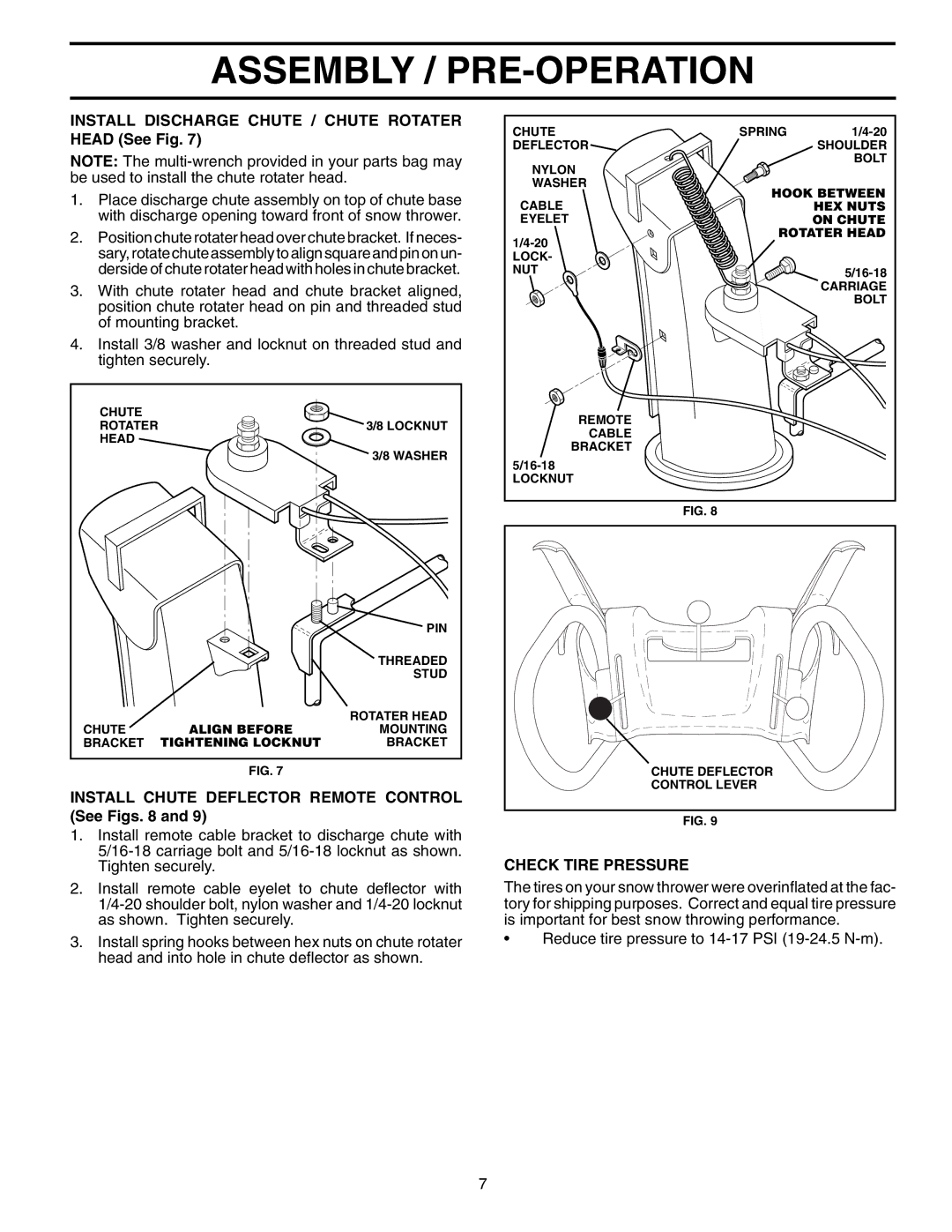 Poulan 406275 Install Discharge Chute / Chute Rotater Head See Fig, Install Chute Deflector Remote Control See Figs 