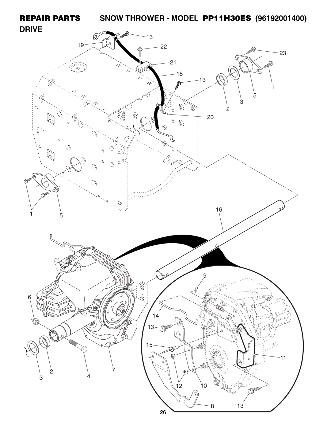 Poulan 96192001400, 406281 owner manual Repair Parts Snow Thrower Model PP11H30ES Drive 