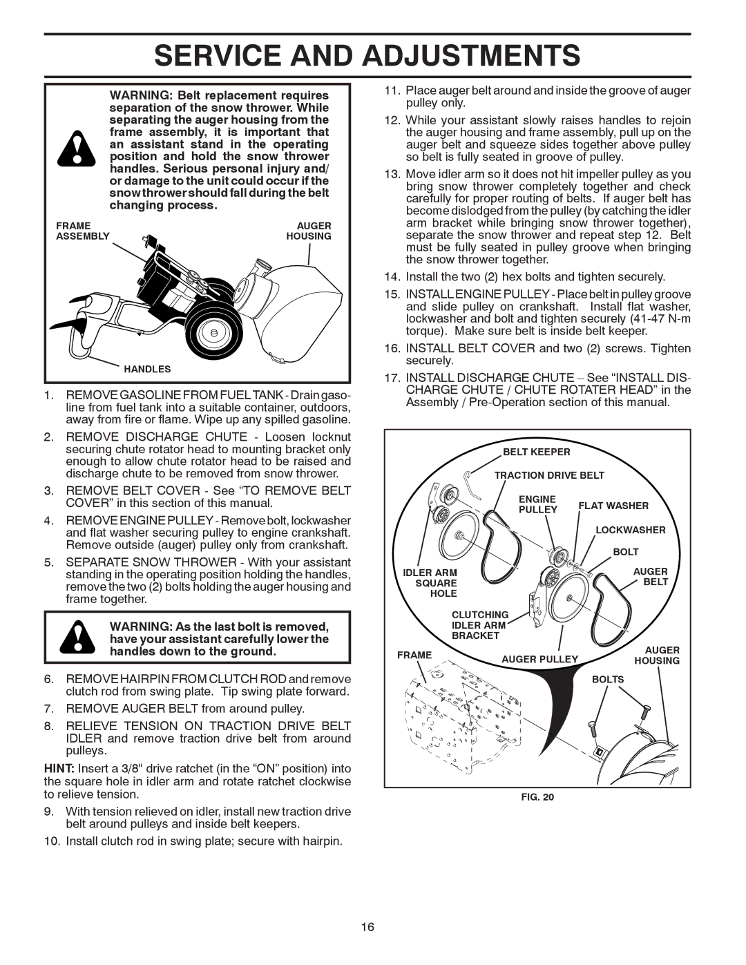 Poulan 96192001706, 421899 owner manual Frame Auger Assembly Housing Handles 