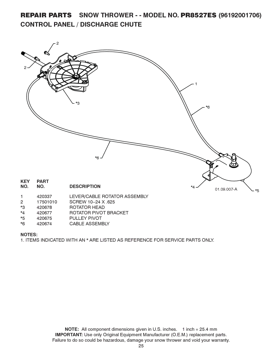 Poulan 421899, 96192001706 LEVER/CABLE Rotator Assembly, Rotator Head, Rotator Pivot Bracket, Pulley Pivot, Cable Assembly 