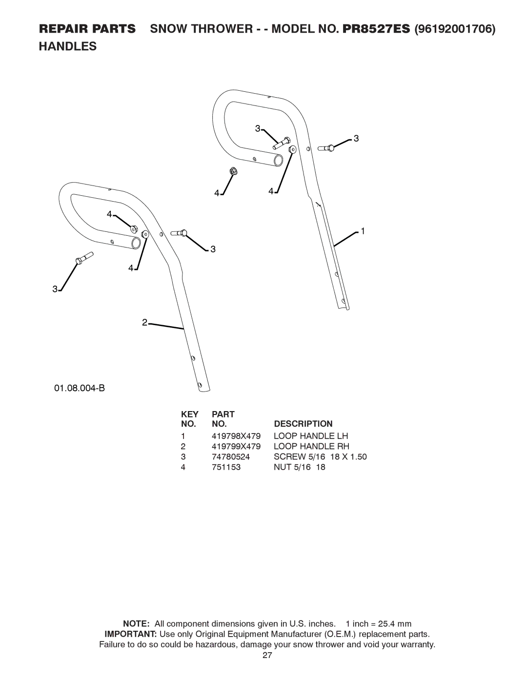 Poulan 421899, 96192001706 owner manual 01.08.004-B 