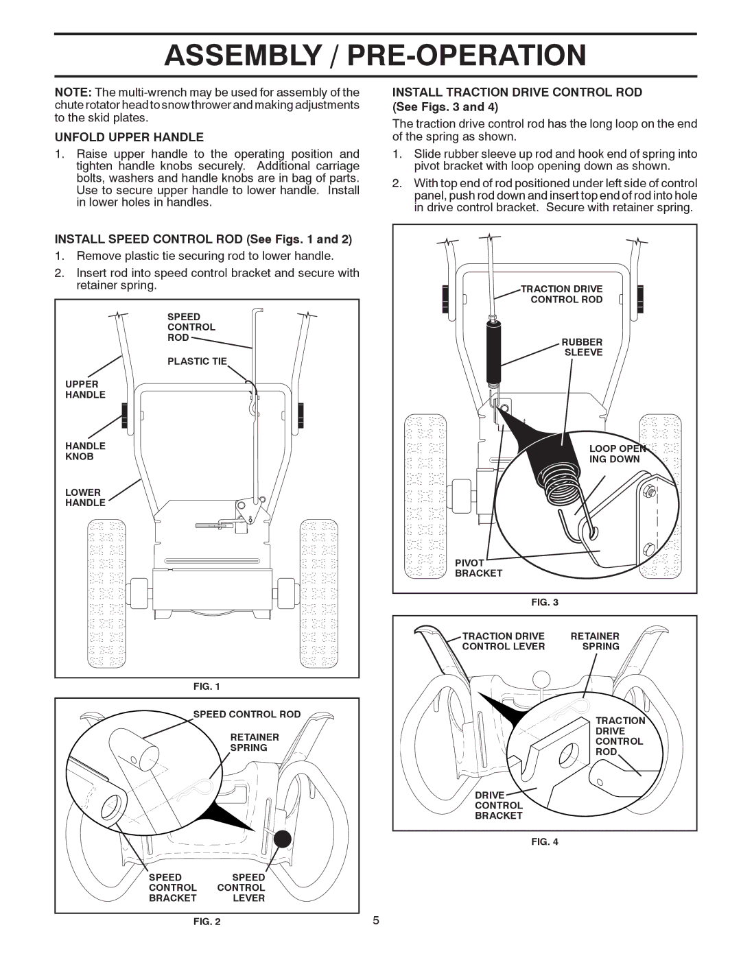 Poulan 421899 Unfold Upper Handle, Install Speed Control ROD See Figs, Install Traction Drive Control ROD See Figs 