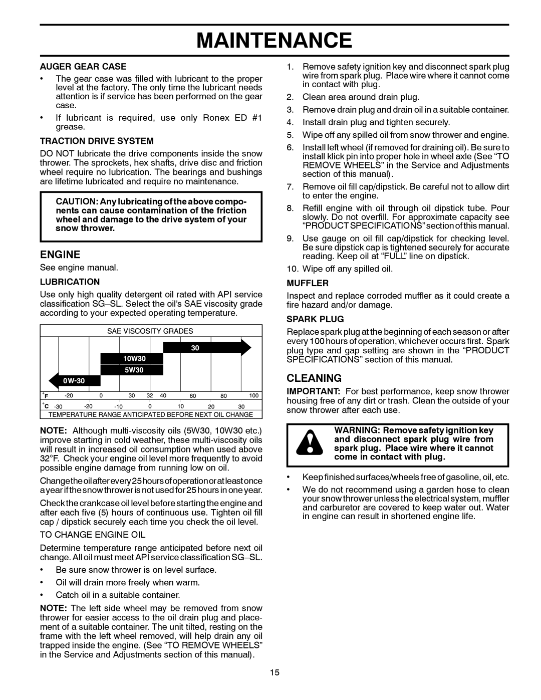 Poulan 96192001803 owner manual Engine, Cleaning 