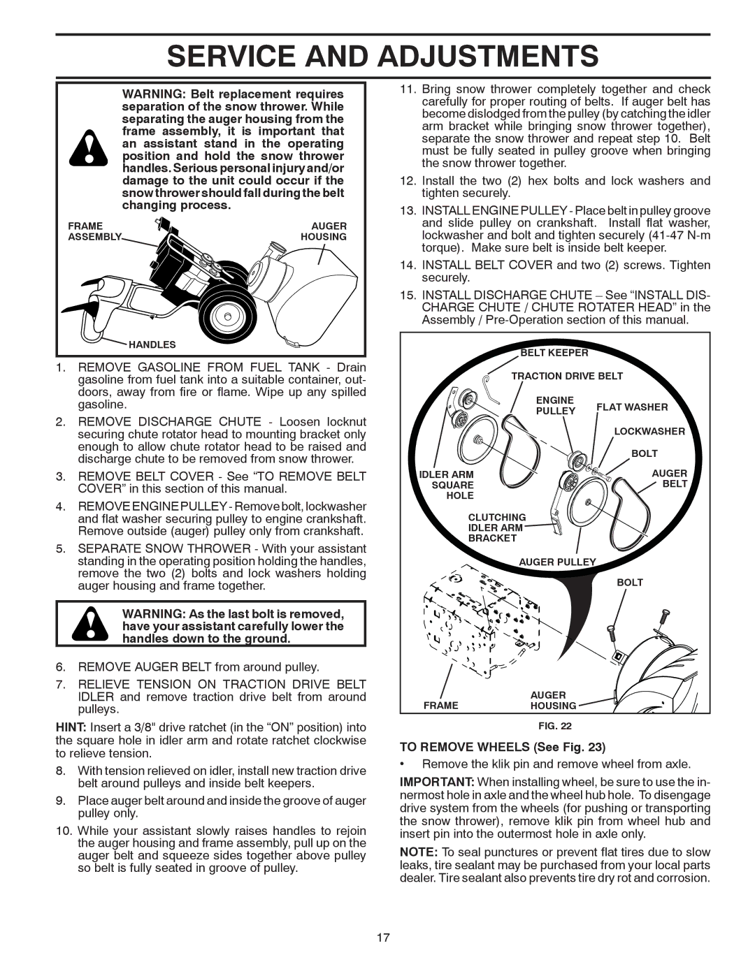 Poulan 96192001803 owner manual To Remove Wheels See Fig 