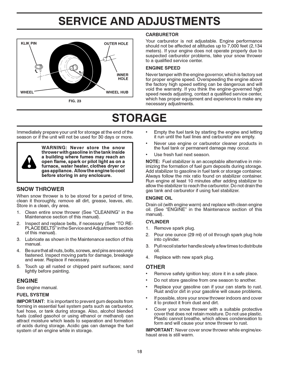 Poulan 96192001803 owner manual Storage, Other 