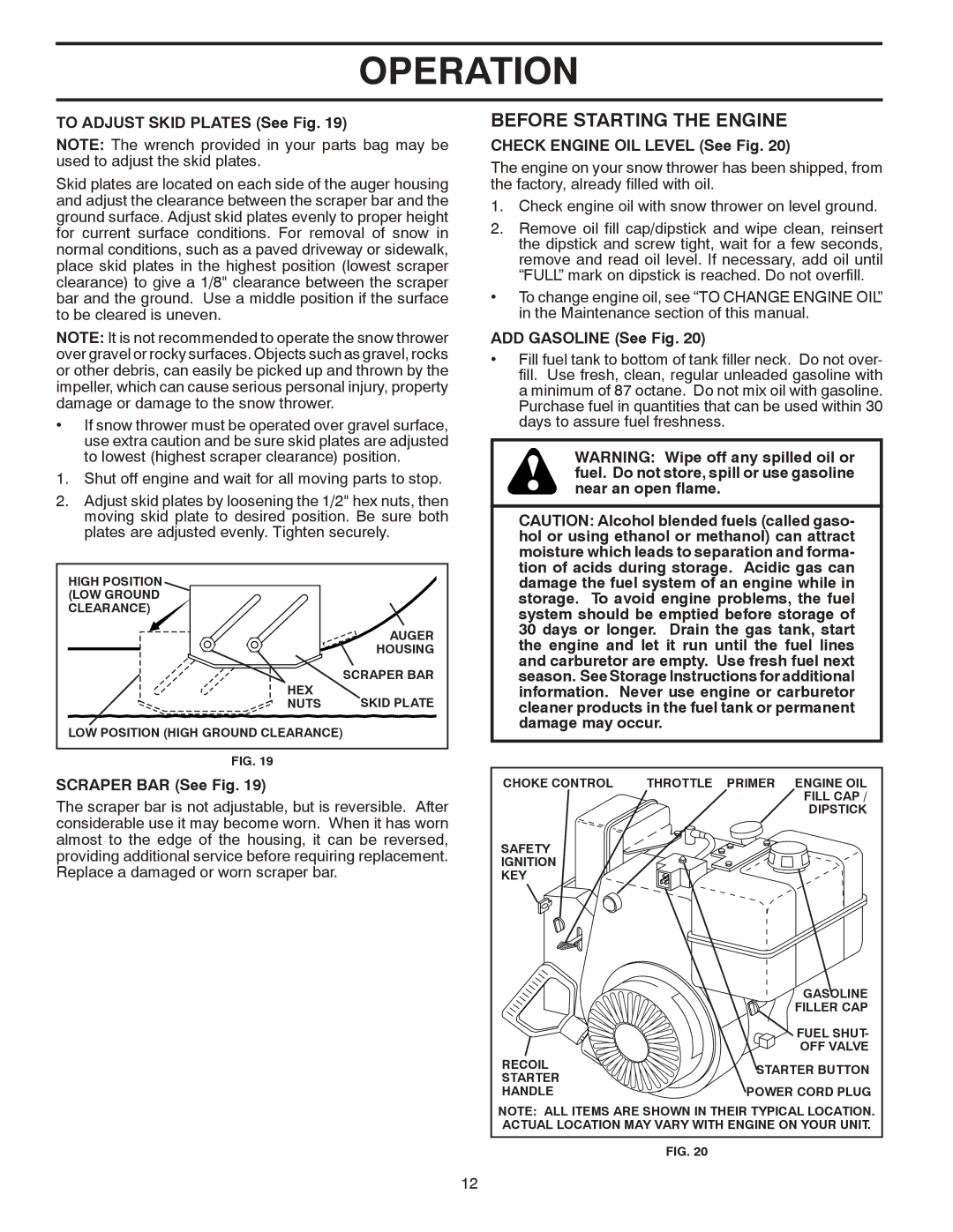 Poulan 96192001804, 421918 Before Starting the Engine, To Adjust Skid Plates See Fig, Check Engine OIL Level See Fig 