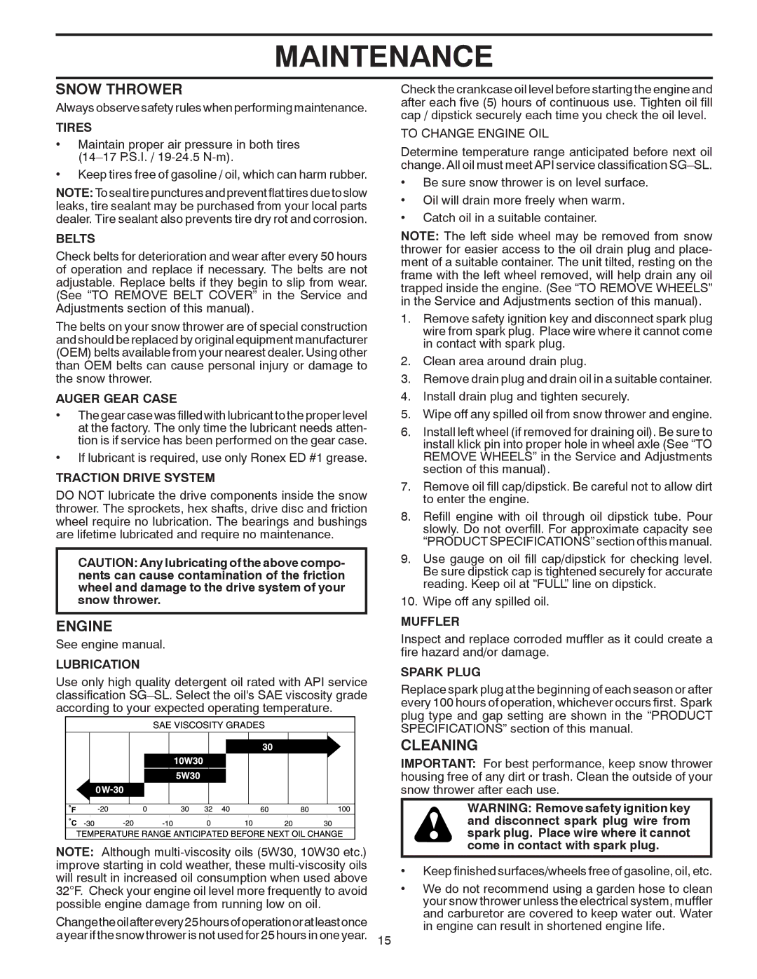 Poulan 421918, 96192001804 owner manual Snow Thrower, Engine, Cleaning 